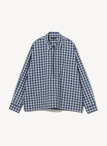 Wide Fit Perforated Check Half-Zip Pullover Shirt