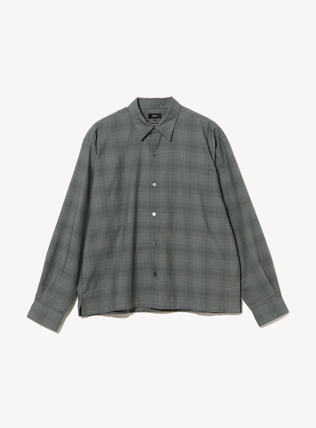 BEAMS Shadow Check Shirt in a wide-fit long-sleeve button-up style with a tonal grey plaid pattern.