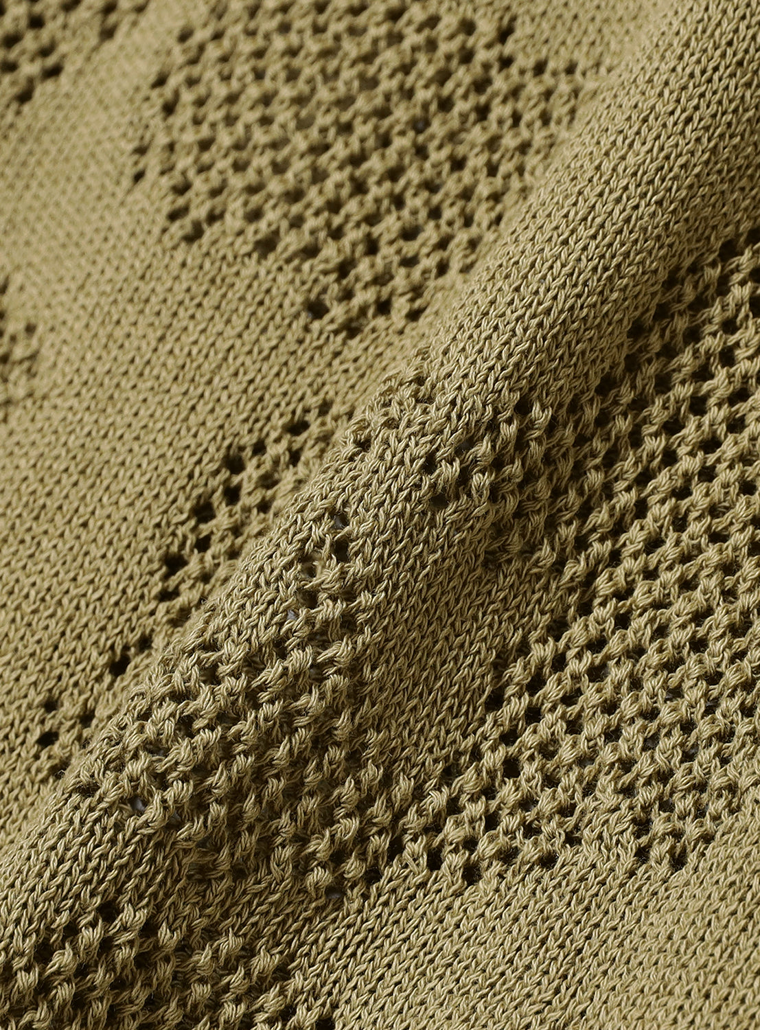 Close-up of a mesh textured moss green fabric.