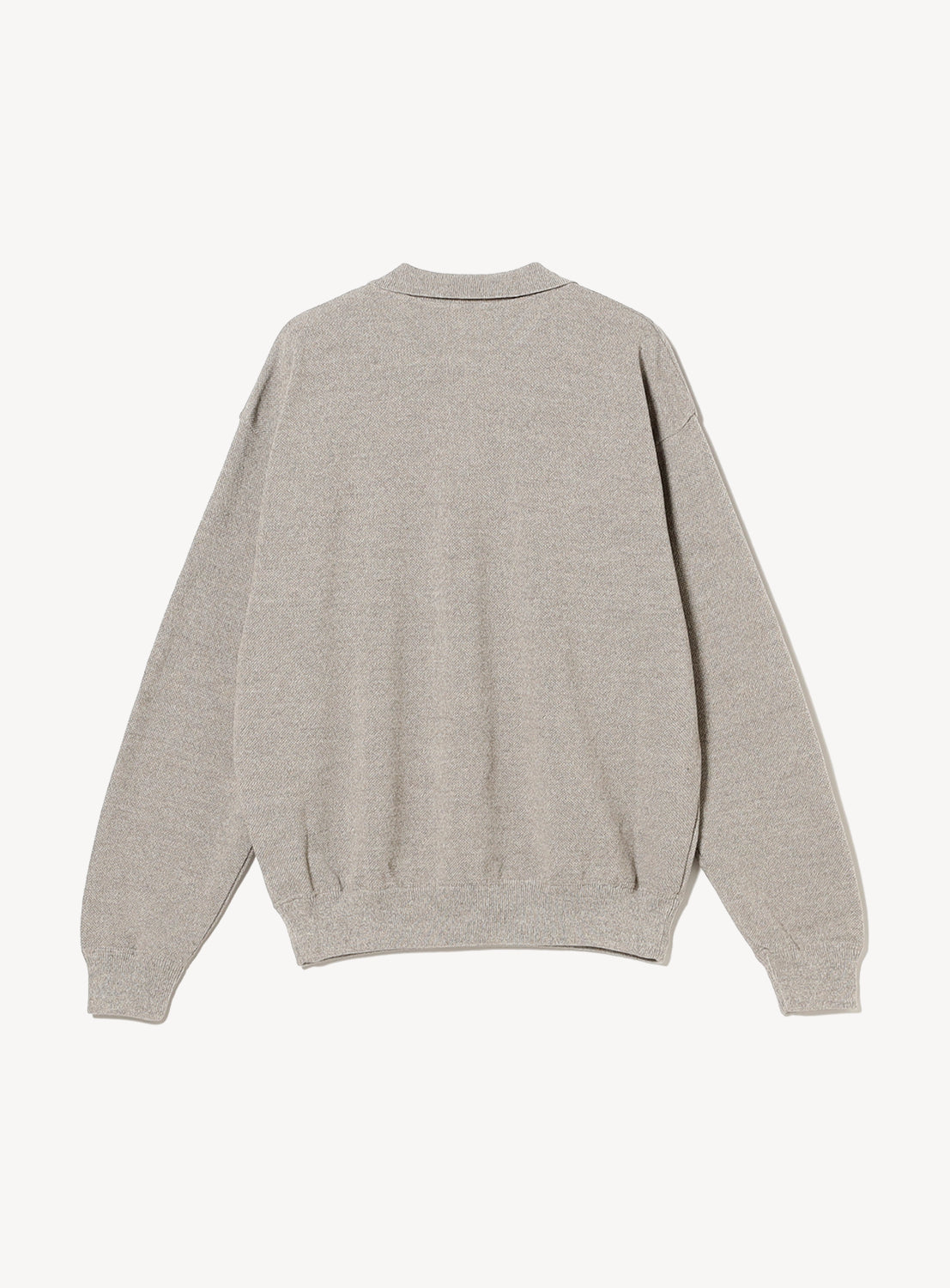Back of a gray sweater with a collar on a white background.