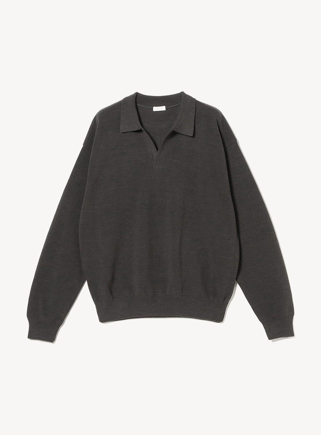 Dark gray sweater with a collar on a white background.