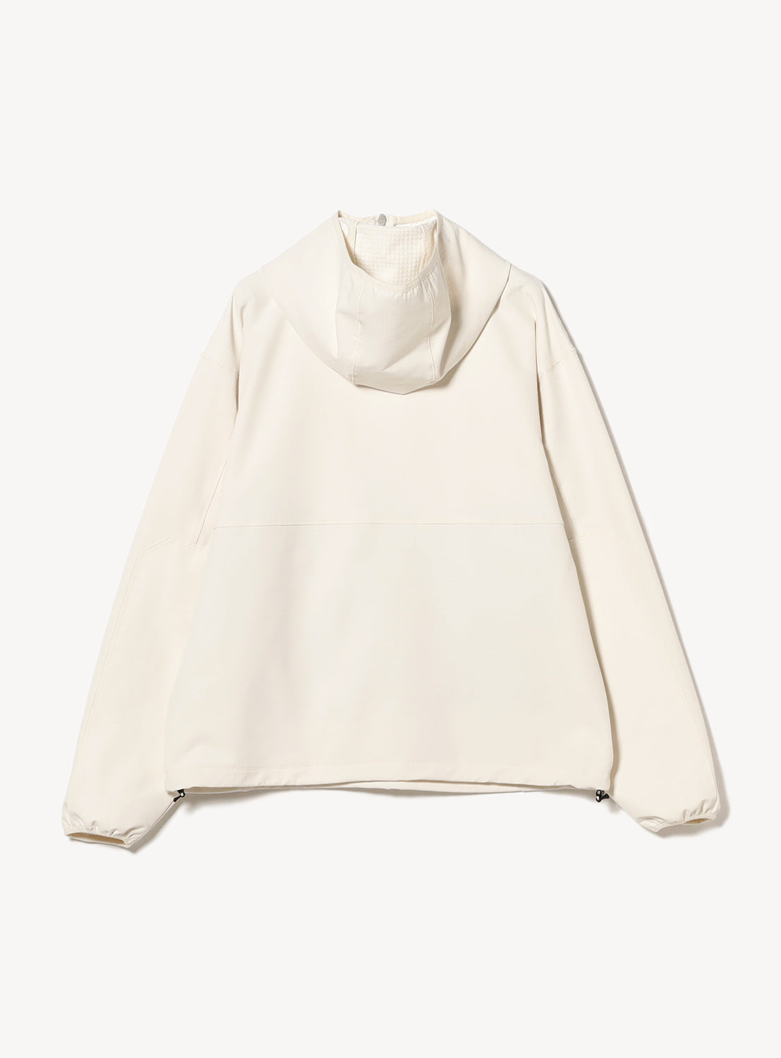 Back view of the off-white half-zip hoodie, showing the full design and relaxed fit.
