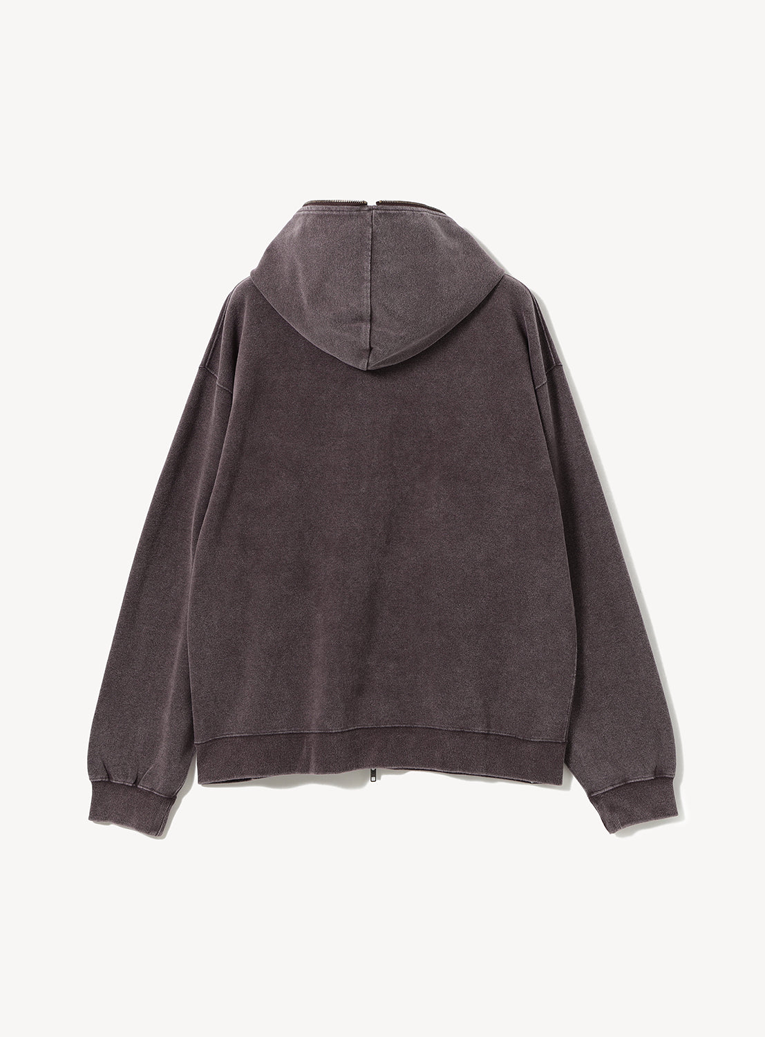 Back view of a charcoal-colored, vintage-washed BEAMS Faded Full-Zip Hoodie.