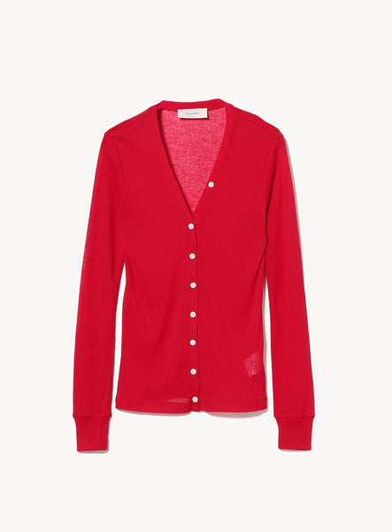 トップス Ernie Palo Sheer Rib Vneck Cardigan Red Sheer V Neck Cardigan