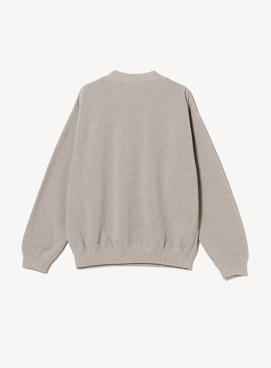 Back of a grey crew neck sweater.