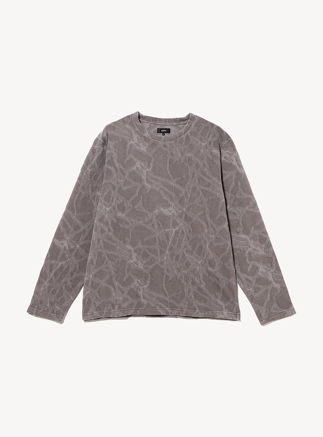 BEAMS Lightning Jacquard Long Sleeve T-Shirt in muted purple with an allover tonal marbled lightning motif.