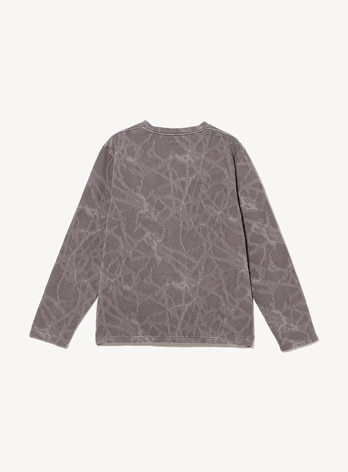 BEAMS Lightning Jacquard Long Sleeve T-Shirt in a vintage-inspired gray wash with an all-over tonal jacquard lightning bolt pattern.