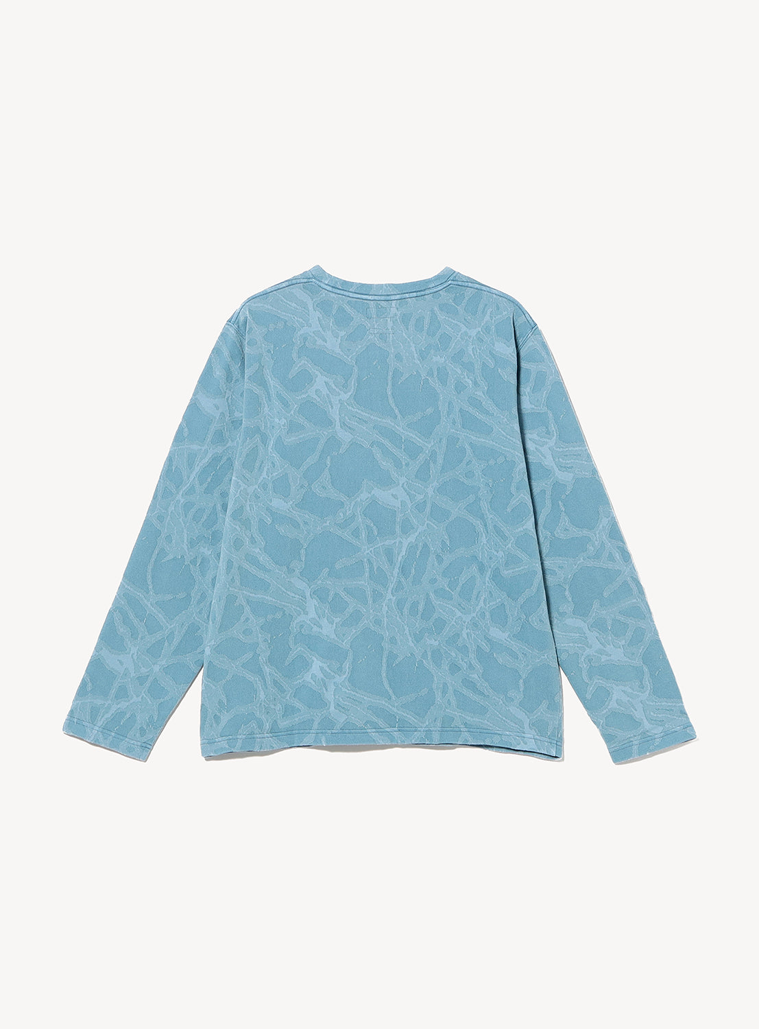 BEAMS Lightning Jacquard Long Sleeve T-Shirt in blue with a light blue lightning-bolt pattern.