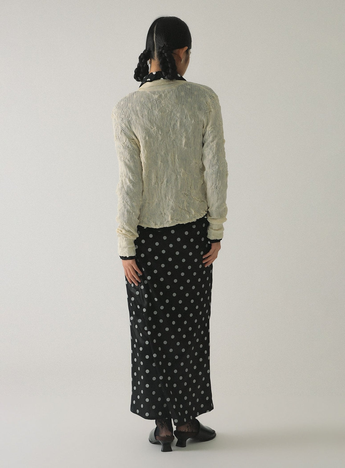 Dotted Ruffle Satin Skirt