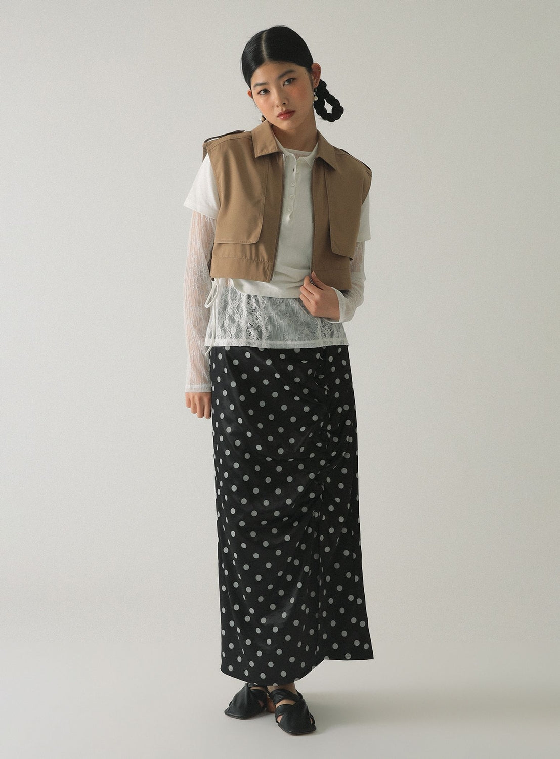 Dotted Ruffle Satin Skirt