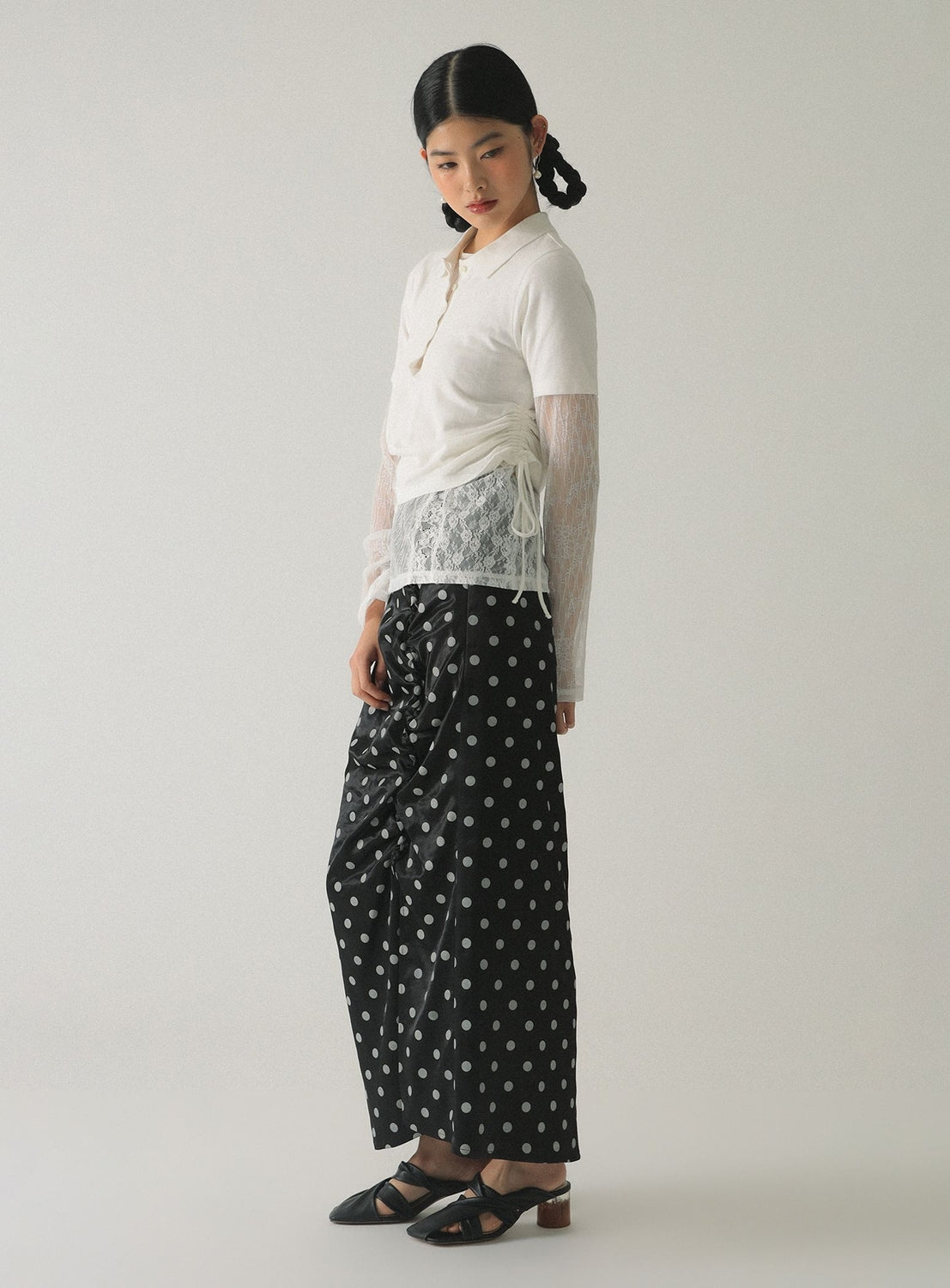 Dotted Ruffle Satin Skirt