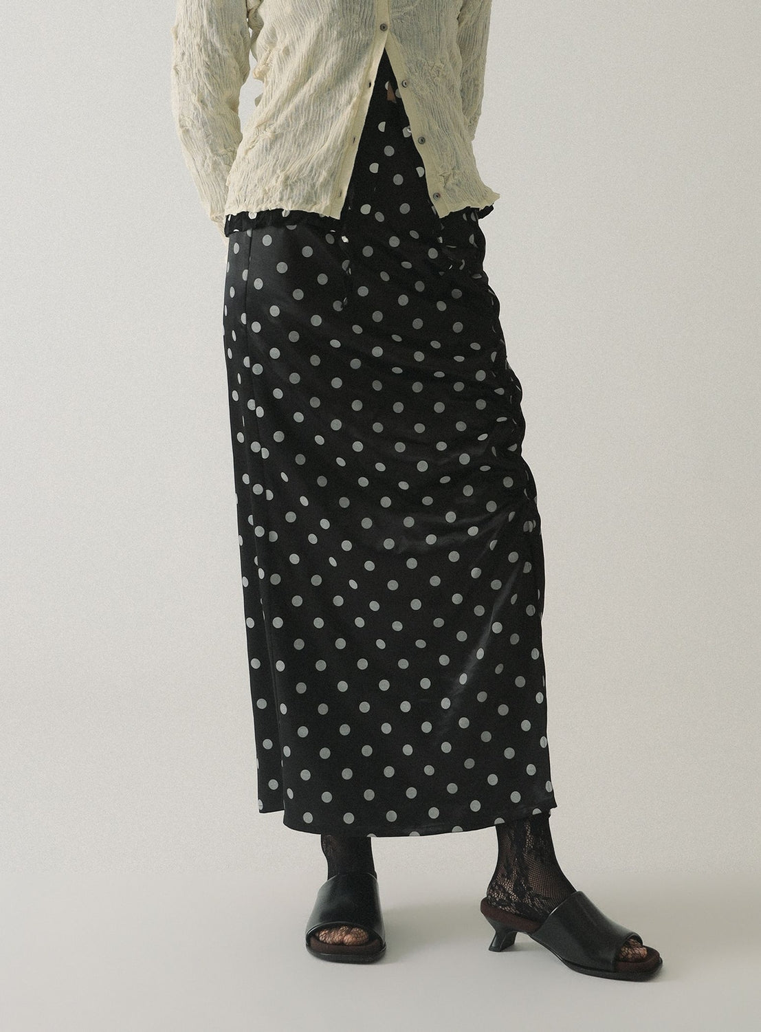 Dotted Ruffle Satin Skirt