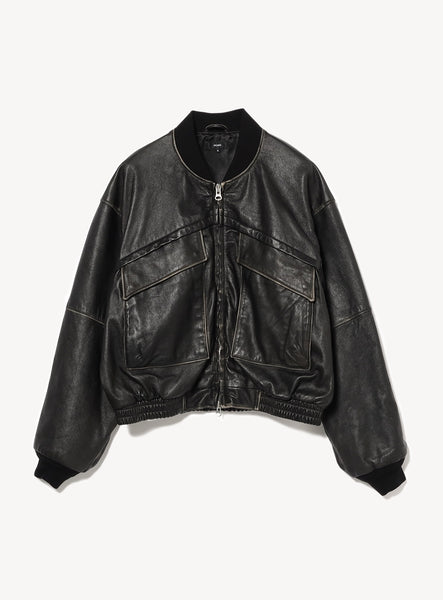 本革 leather short blouson 80-90's euro 56 Distressed Leather Short Blouson