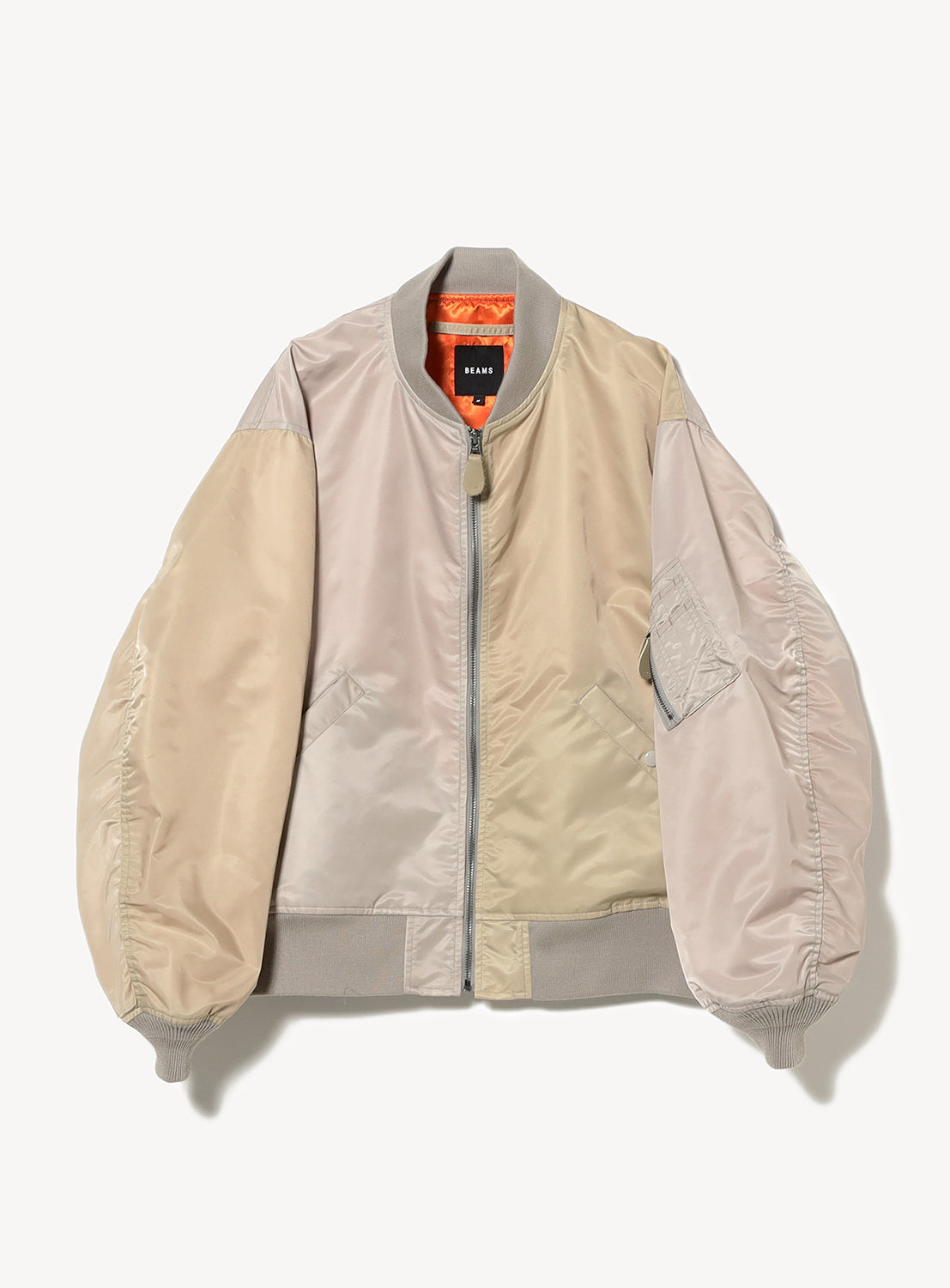 Taupe Water-Repellent Wide-Fit MA-1 Bomber Jacket flat lay, showcasing its rugged nylon twill and generous silhouette.