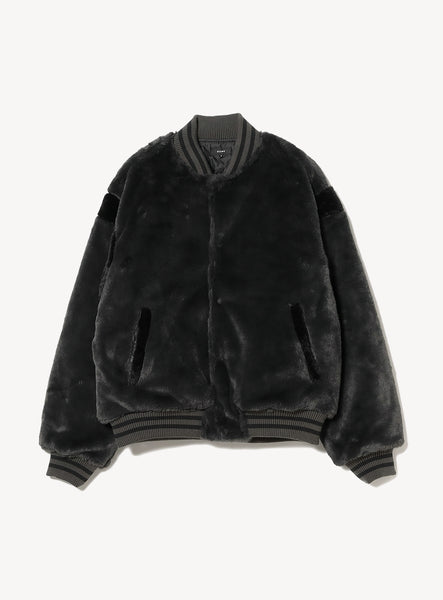 ネイビー L Faux Fur Varsity Jacket Wide Fit Faux Fur Varsity Jacket