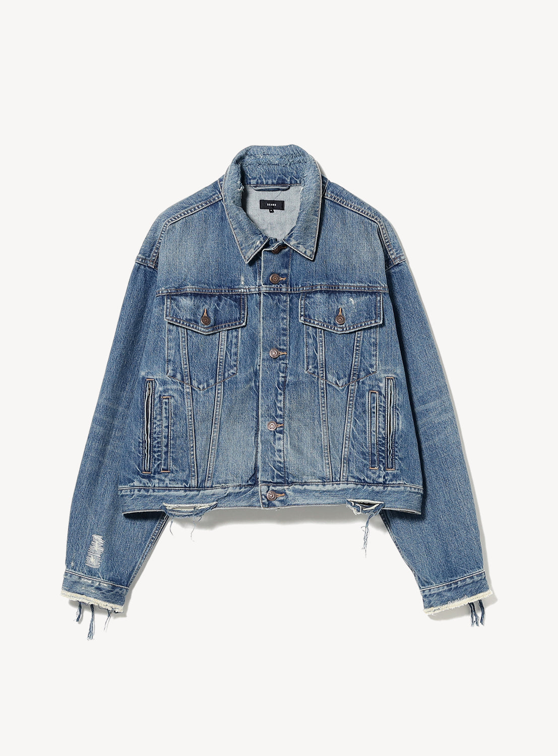 Cropped Distressed Japanese Denim Trucker Jacket