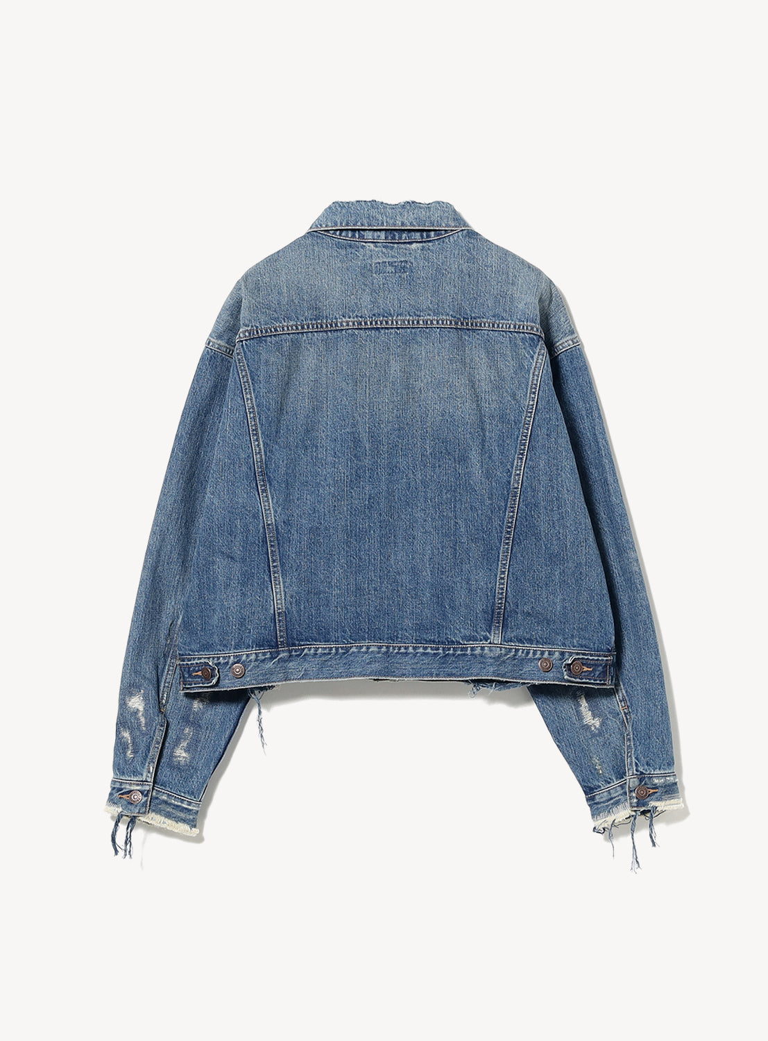 Cropped Distressed Japanese Denim Trucker Jacket