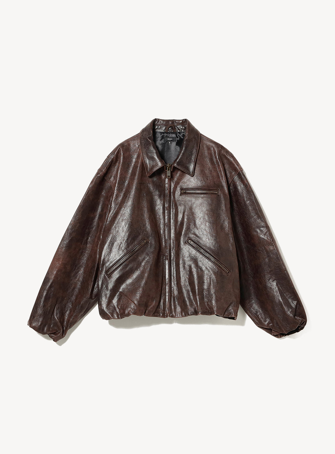 Goat Leather Wide Short Fit Zip Jacket