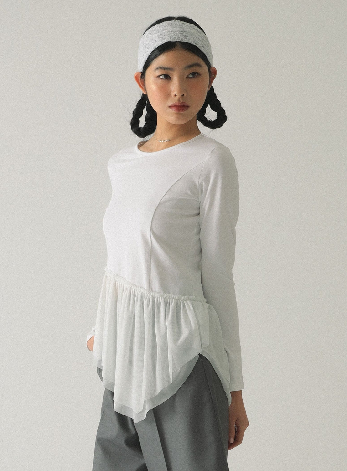Tulle Asymmetrical Hem T-Shirt