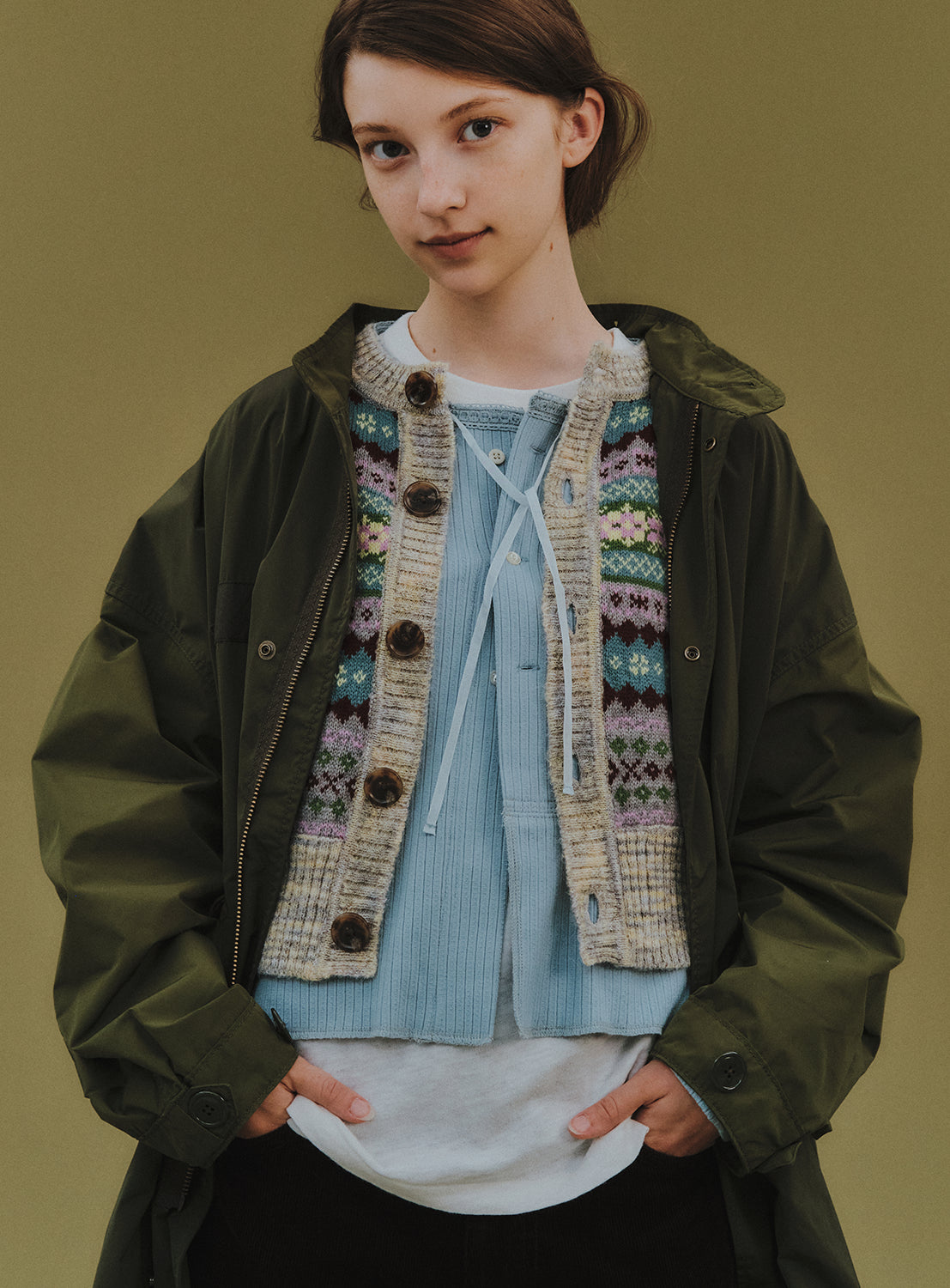 Fair Isle 5/4 Sleeve Cardigan