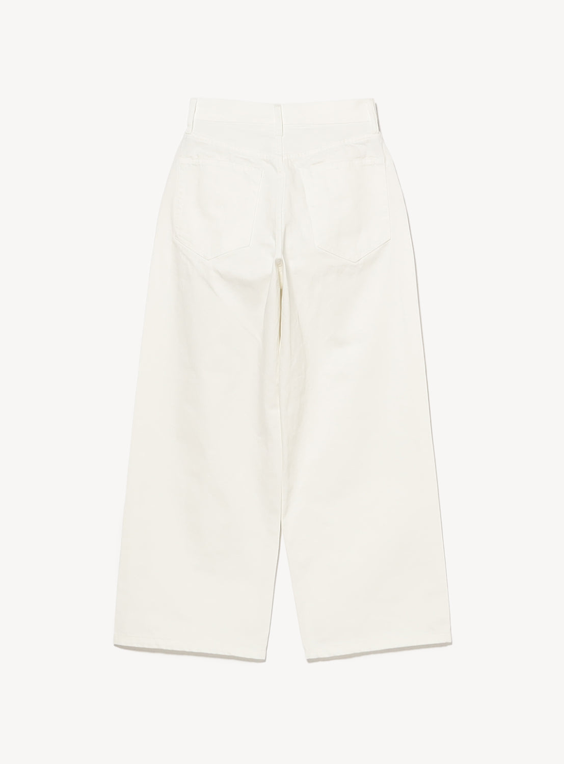 Back view of BEAMS BOY's Straight Fit Wide Denim Pants in white, featuring a wide-leg cut and two large back pockets, crafted from textured denim fabric, displayed against a plain white background.