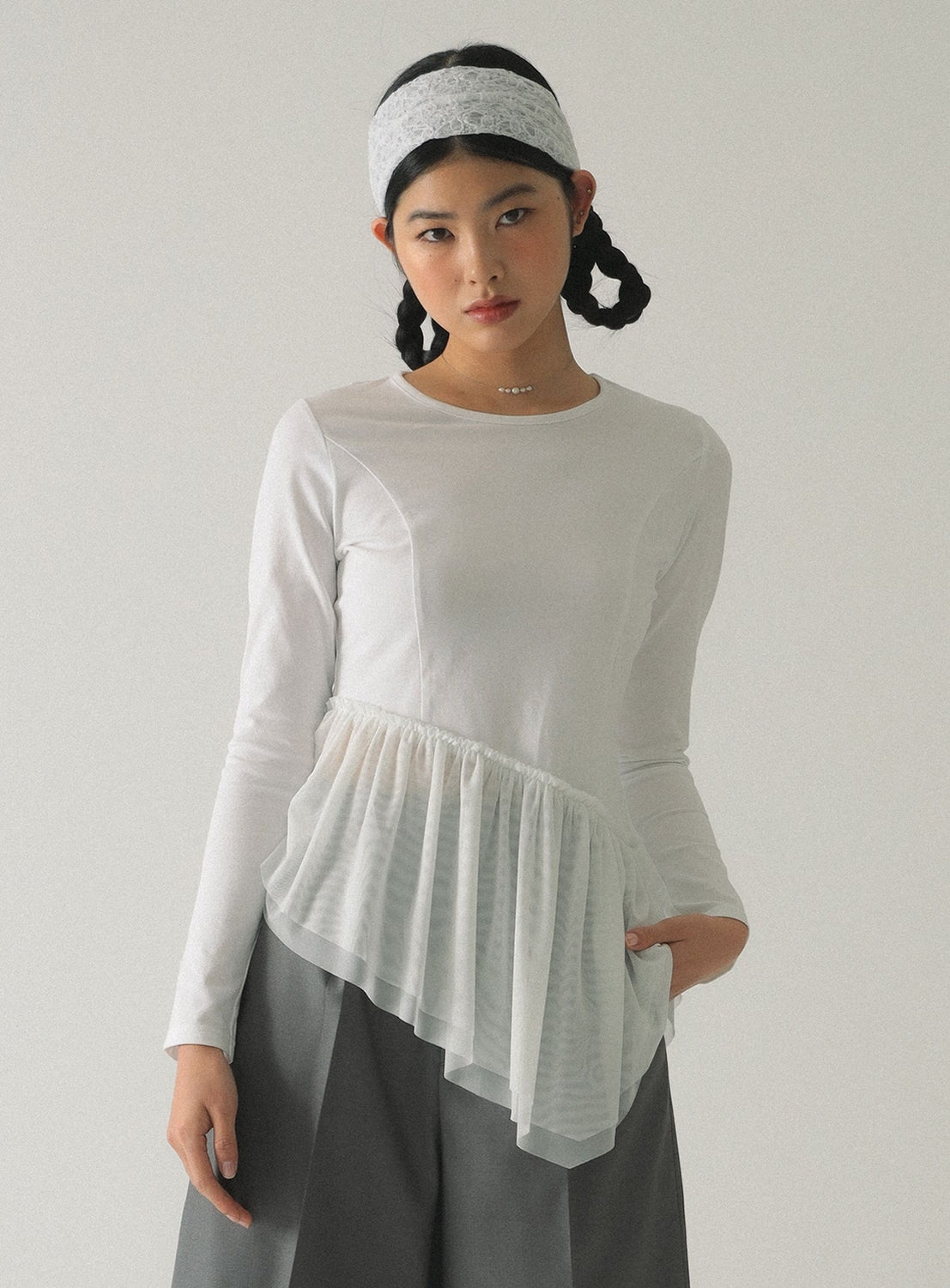 Tulle Asymmetrical Hem T-Shirt