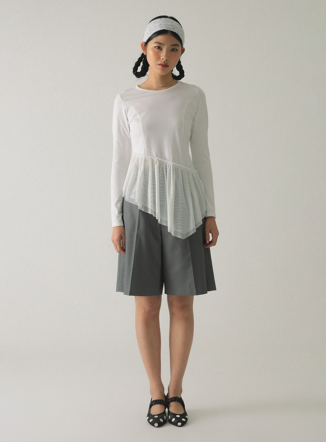 Tulle Asymmetrical Hem T-Shirt