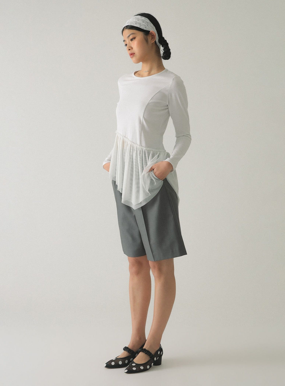 Tulle Asymmetrical Hem T-Shirt