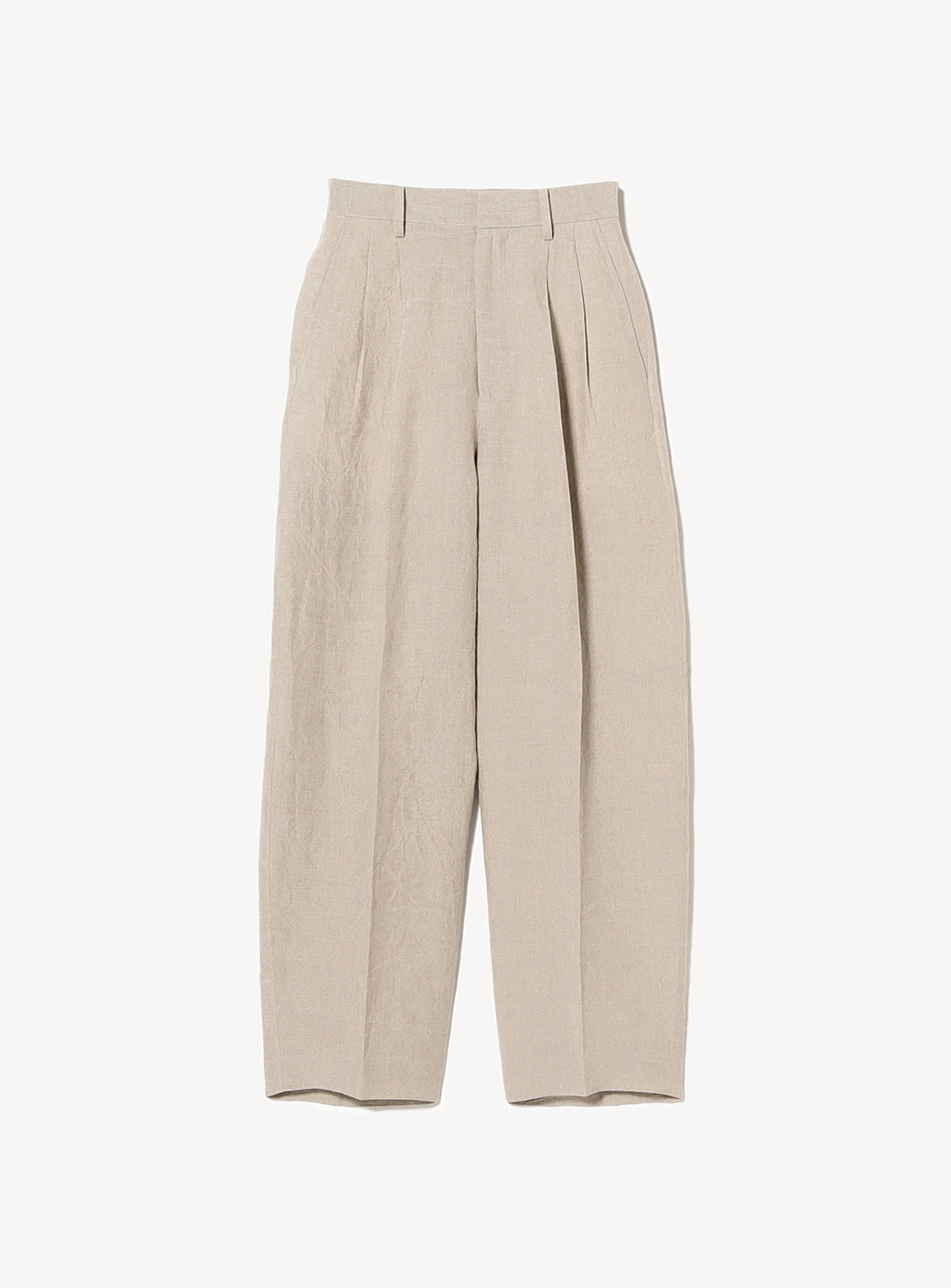 Linen off-white pleated wide-leg pants with a high waist on a white background.