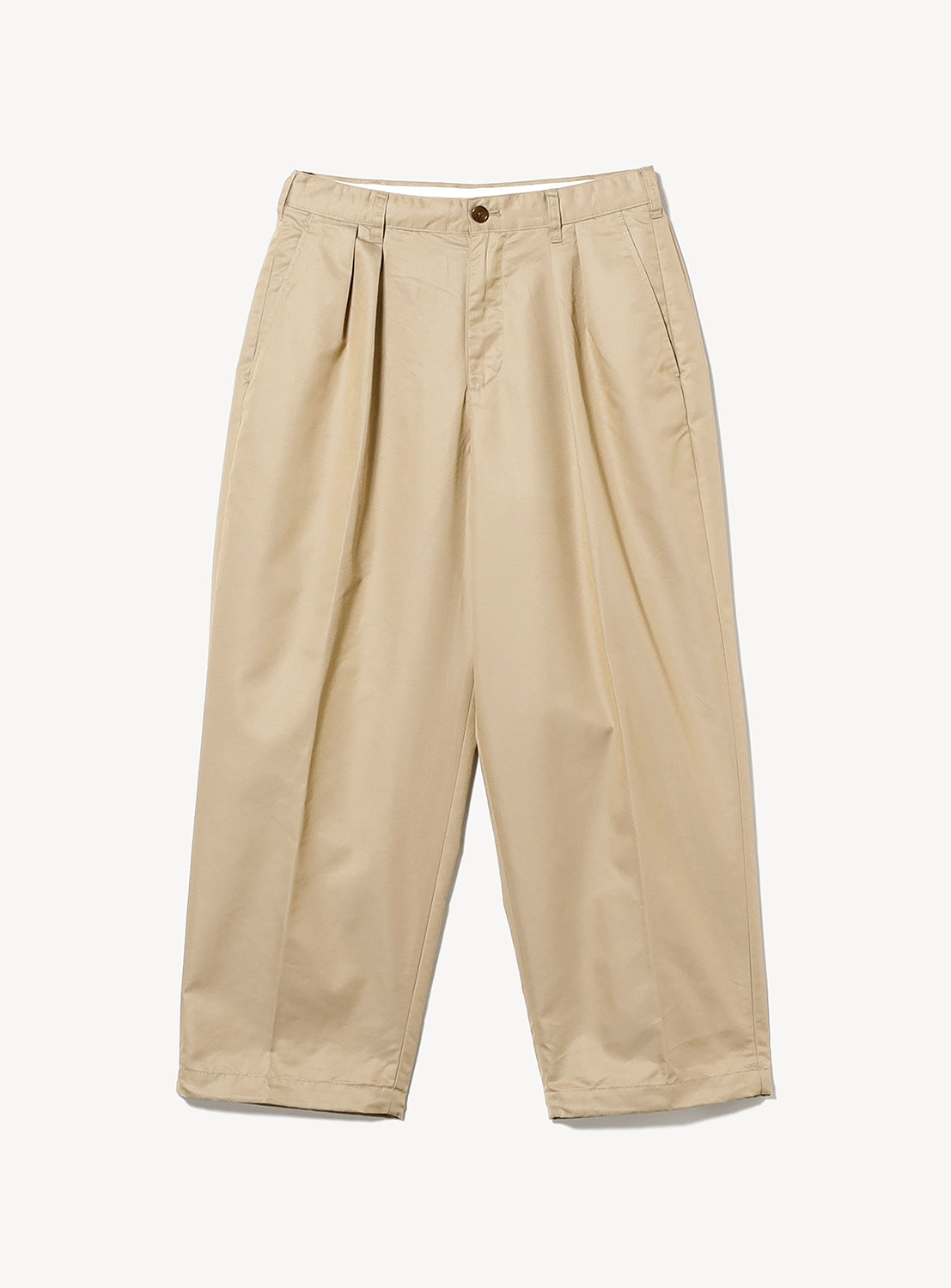 Beige high-waisted pleated Chambray Chino Pants in a wrinkle-resistant chino fabric with a wide straight fit.