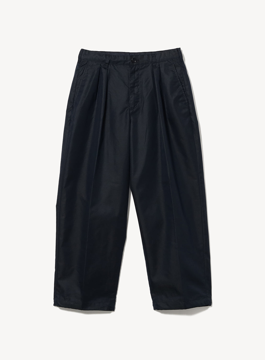 Dark navy Chambray Chino Pants in a wide-leg, wrinkle-resistant pleated fit.