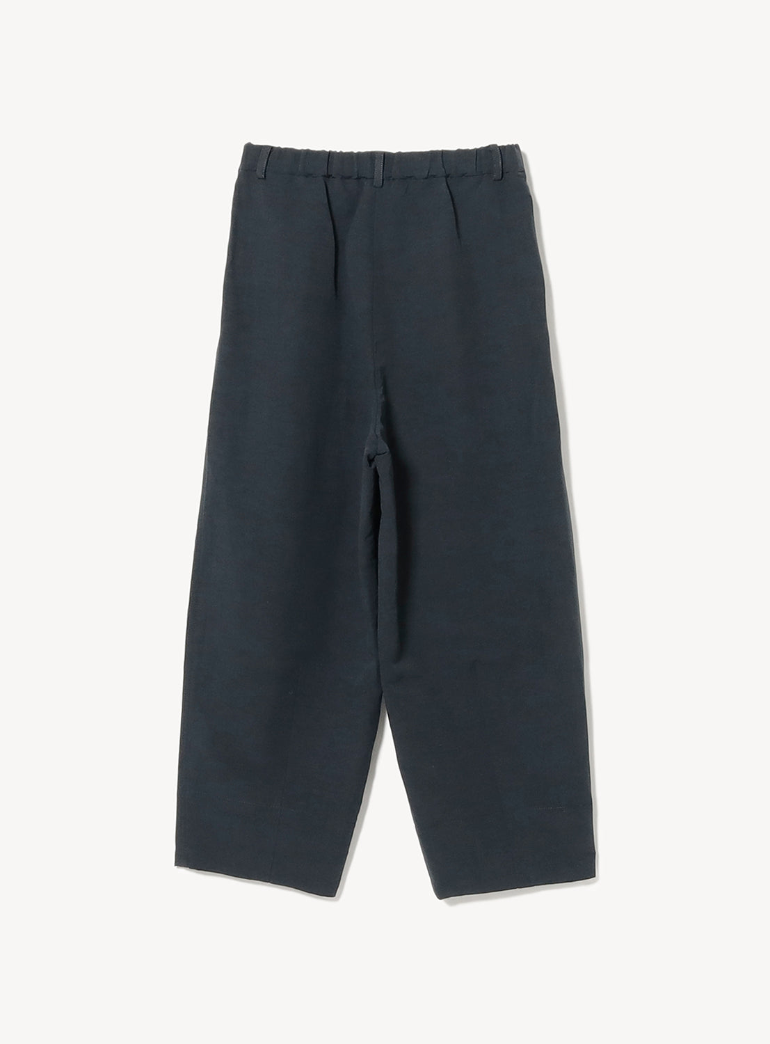 Back of the navy blue wide-leg pants from a different angle, showing the cut and fabric.