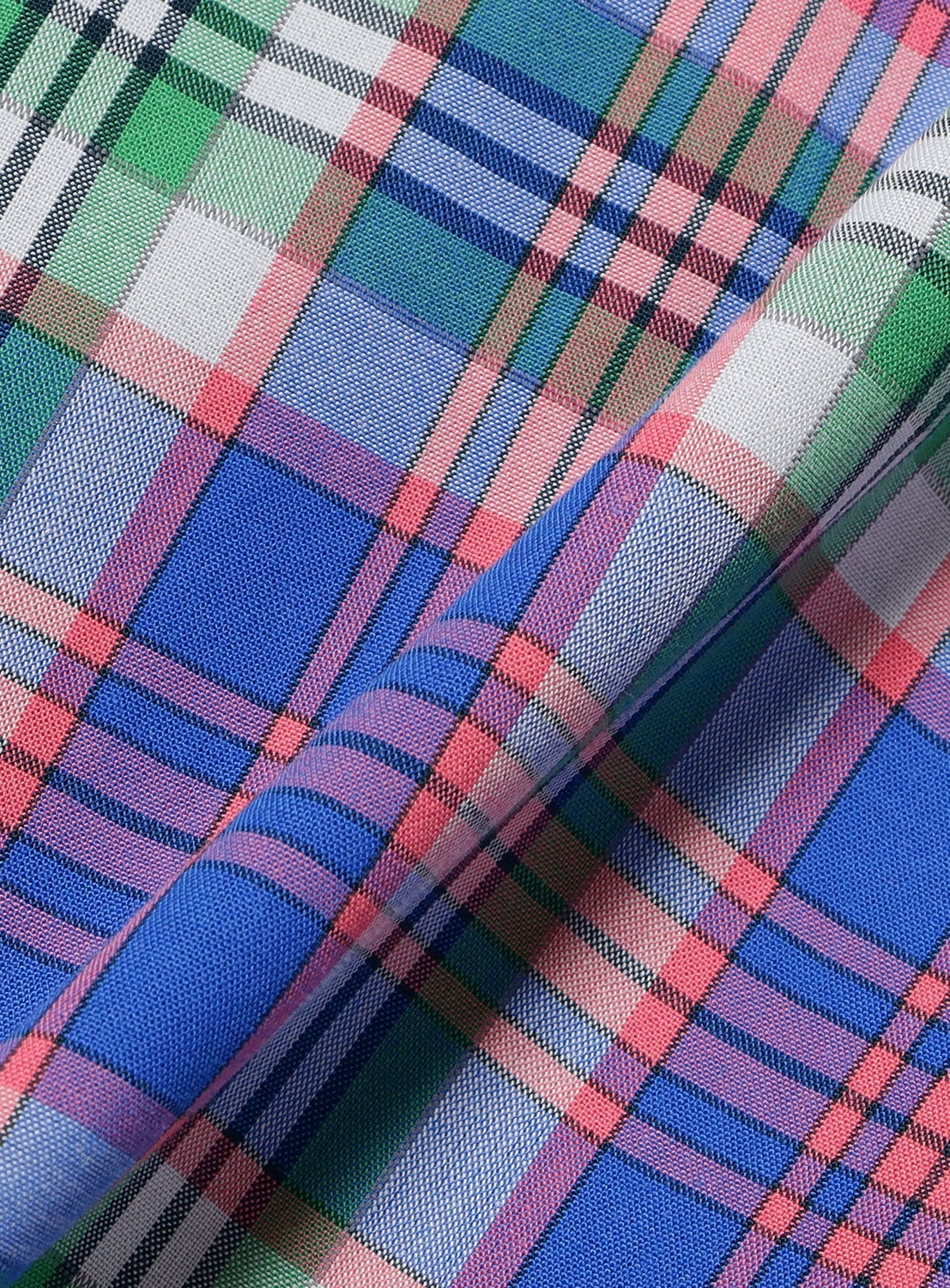 Folded BEAMS Check Hooded Shirt in a blue, pink, green, and white check pattern.