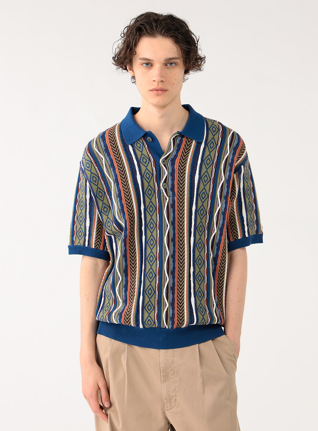 3D Stripe Knit Polo Shirt
