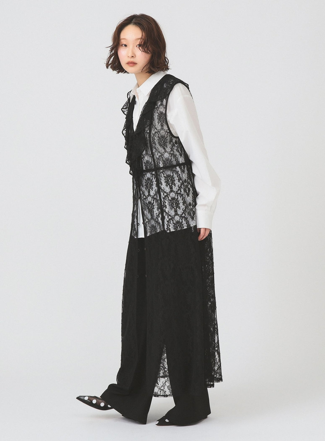 Ruffle Collar Lace Vest Dress
