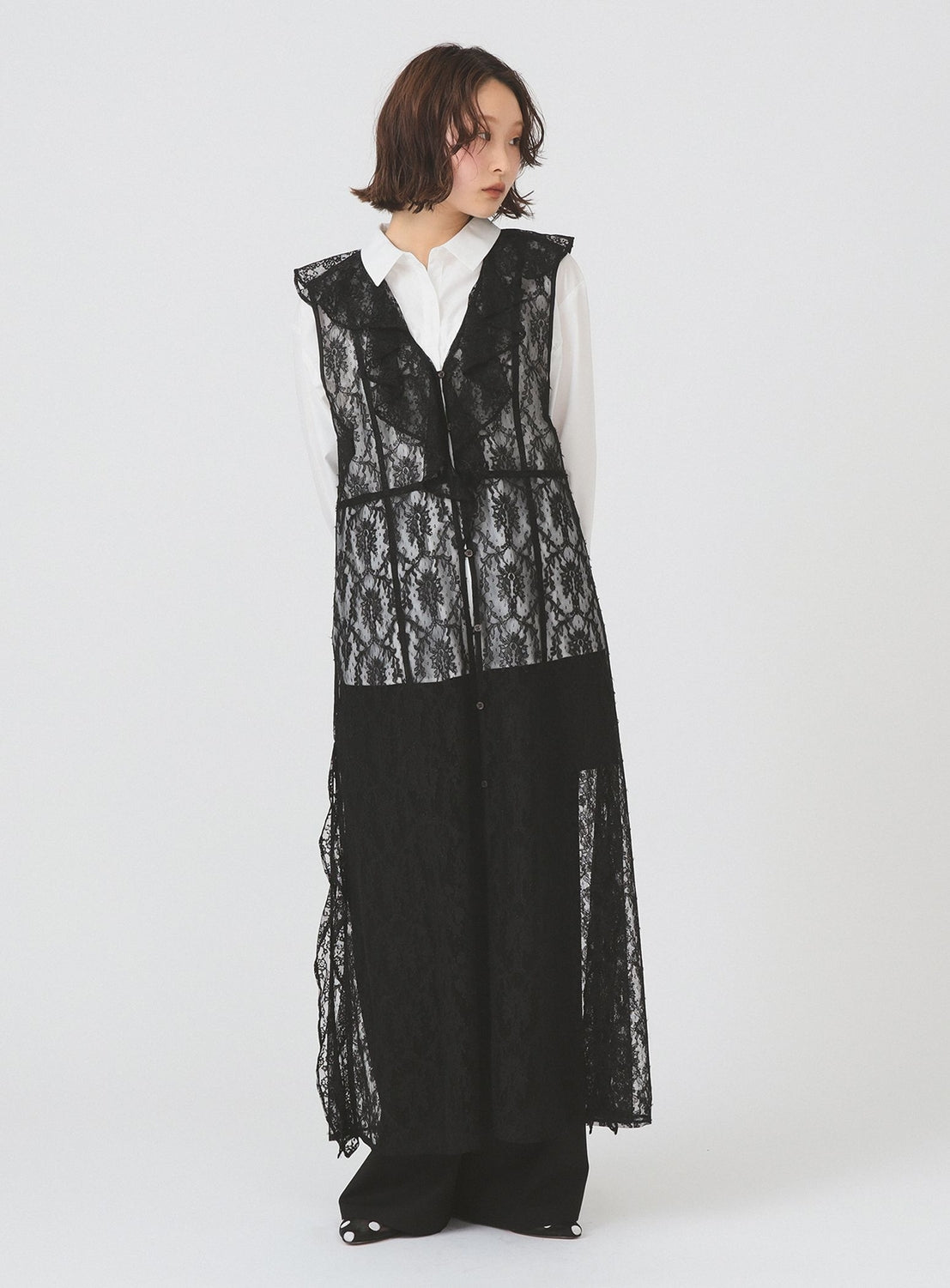Ruffle Collar Lace Vest Dress