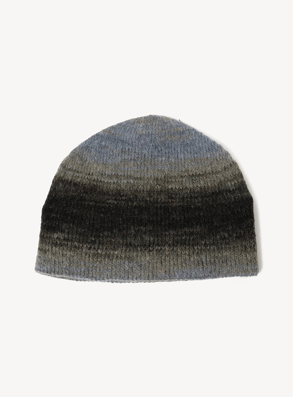BEAMS Gradient Watch Cap in a soft knit with a smoky gradient transitioning from blue-grey to black.
