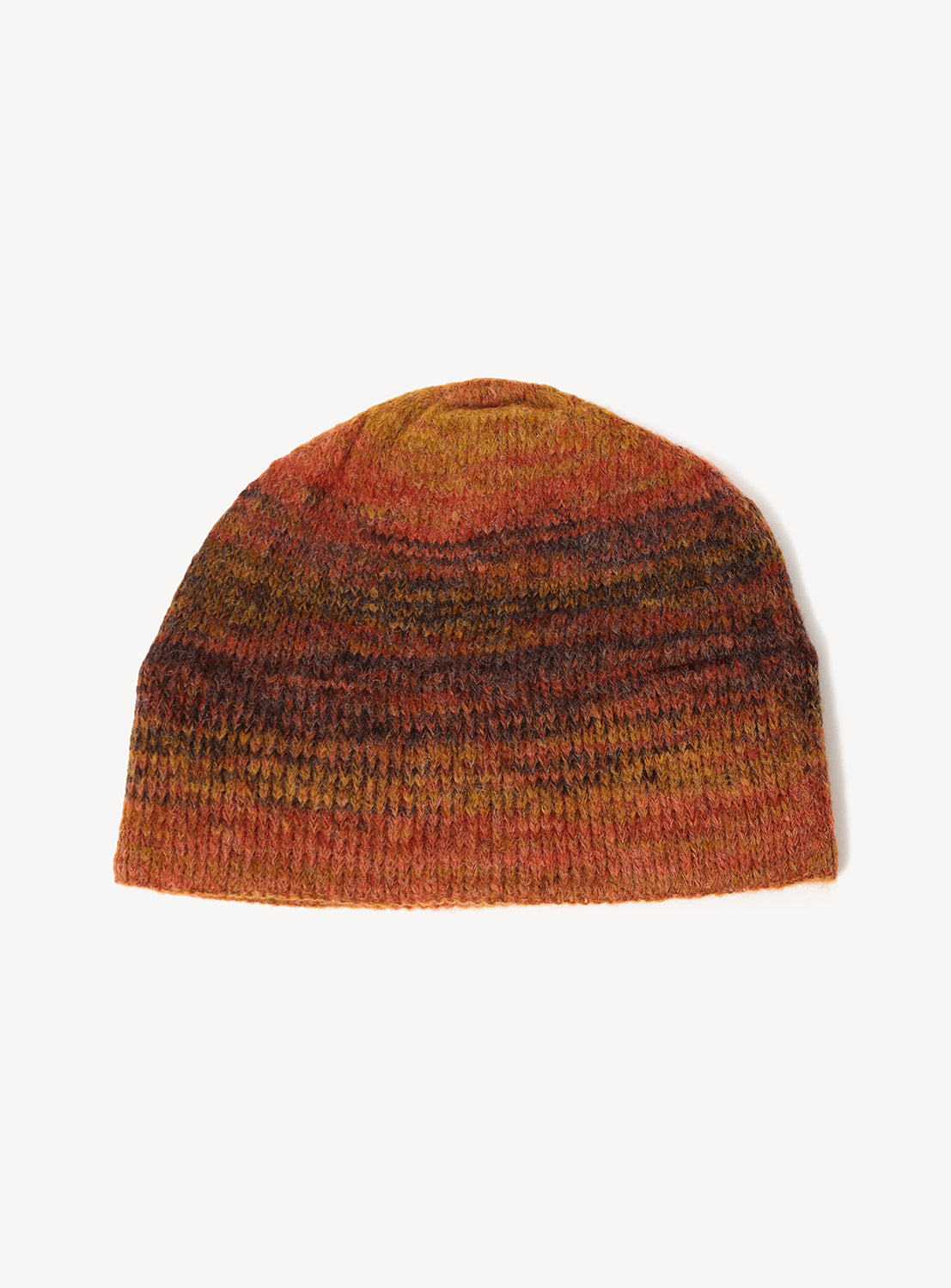 BEAMS Gradient Watch Cap in a smoky gradient of orange, brown, and dark red tones.
