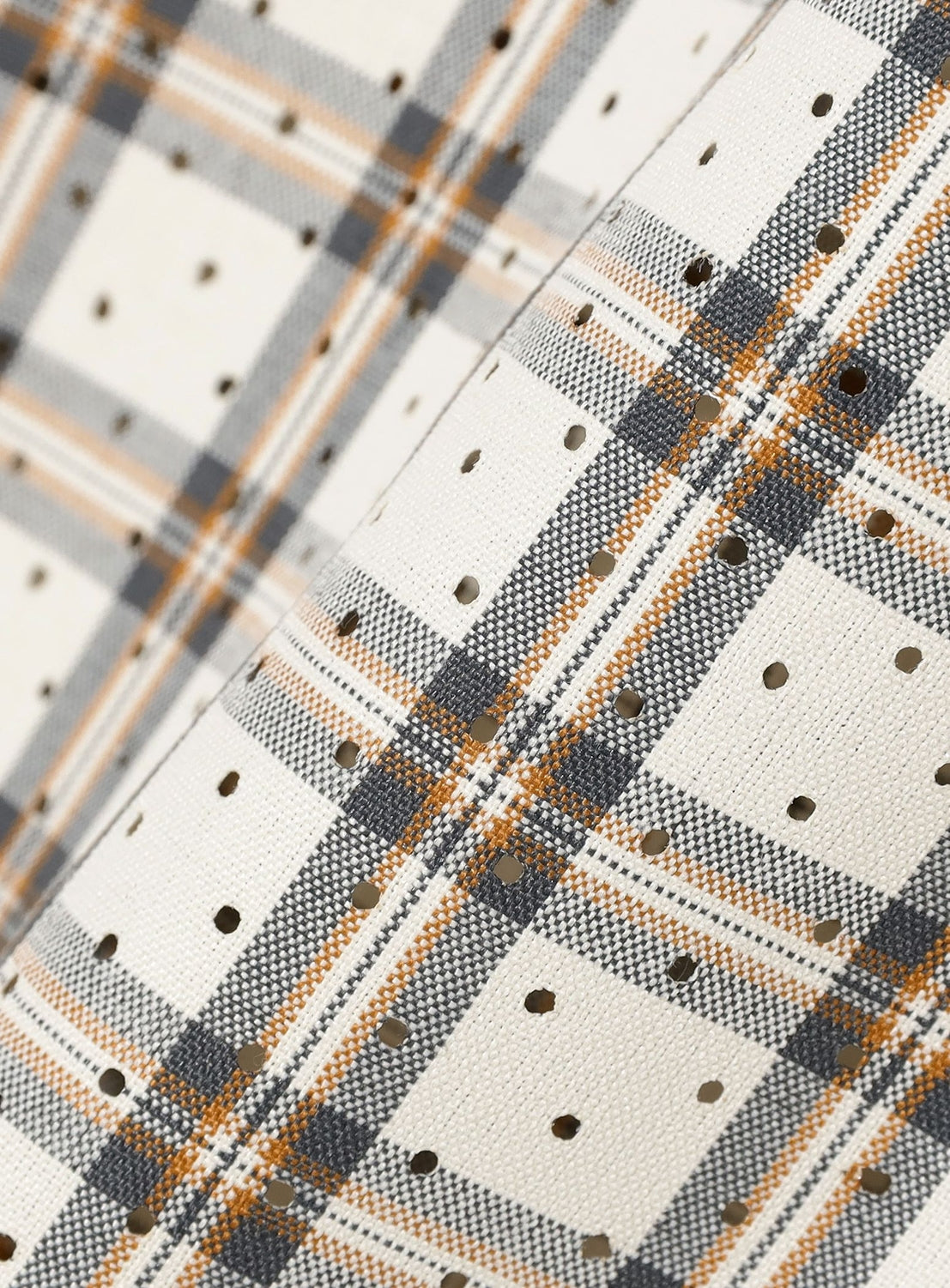 Wide Fit Perforated Check Half-Zip Pullover Shirt