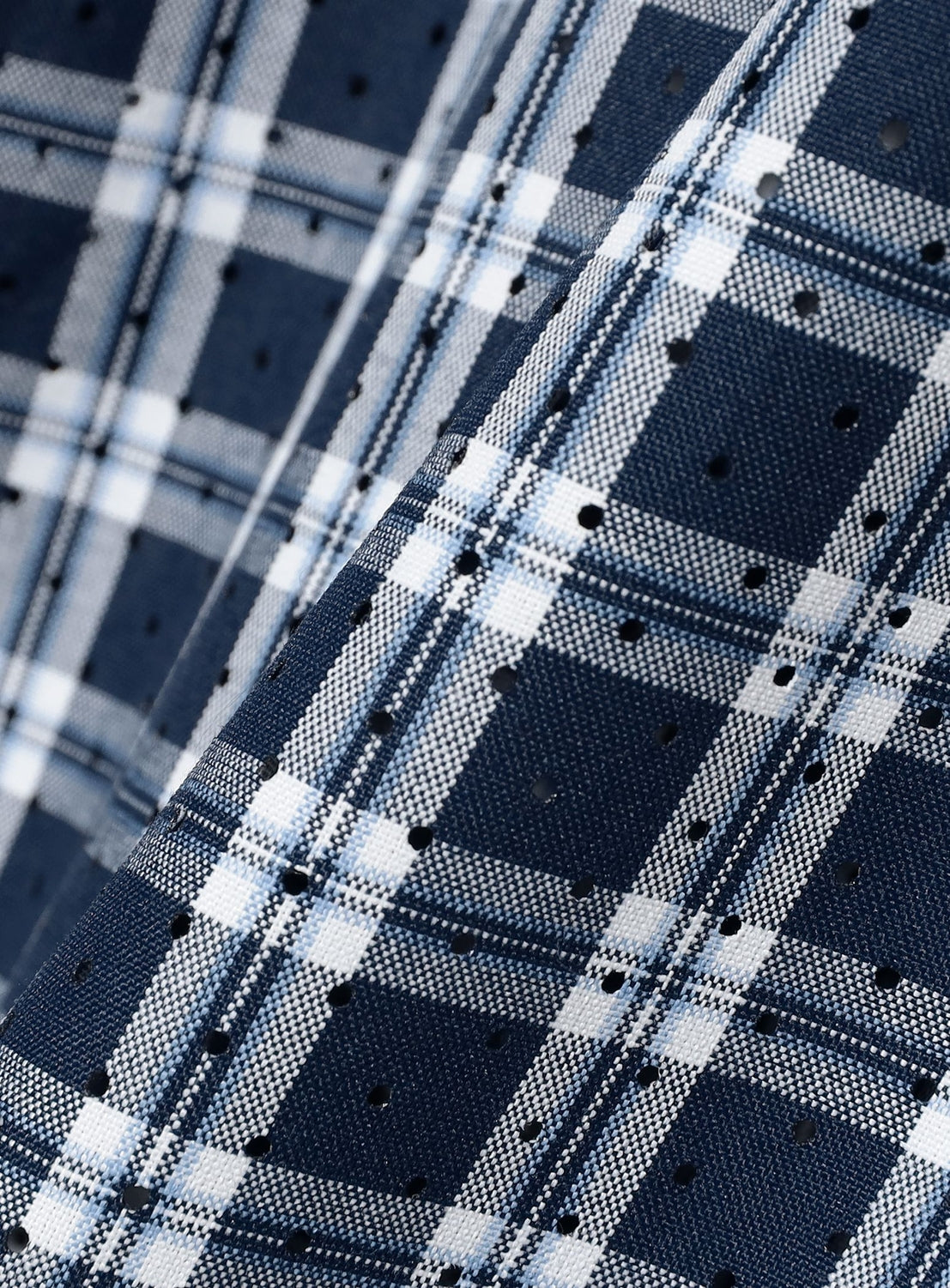 Wide Fit Perforated Check Half-Zip Pullover Shirt