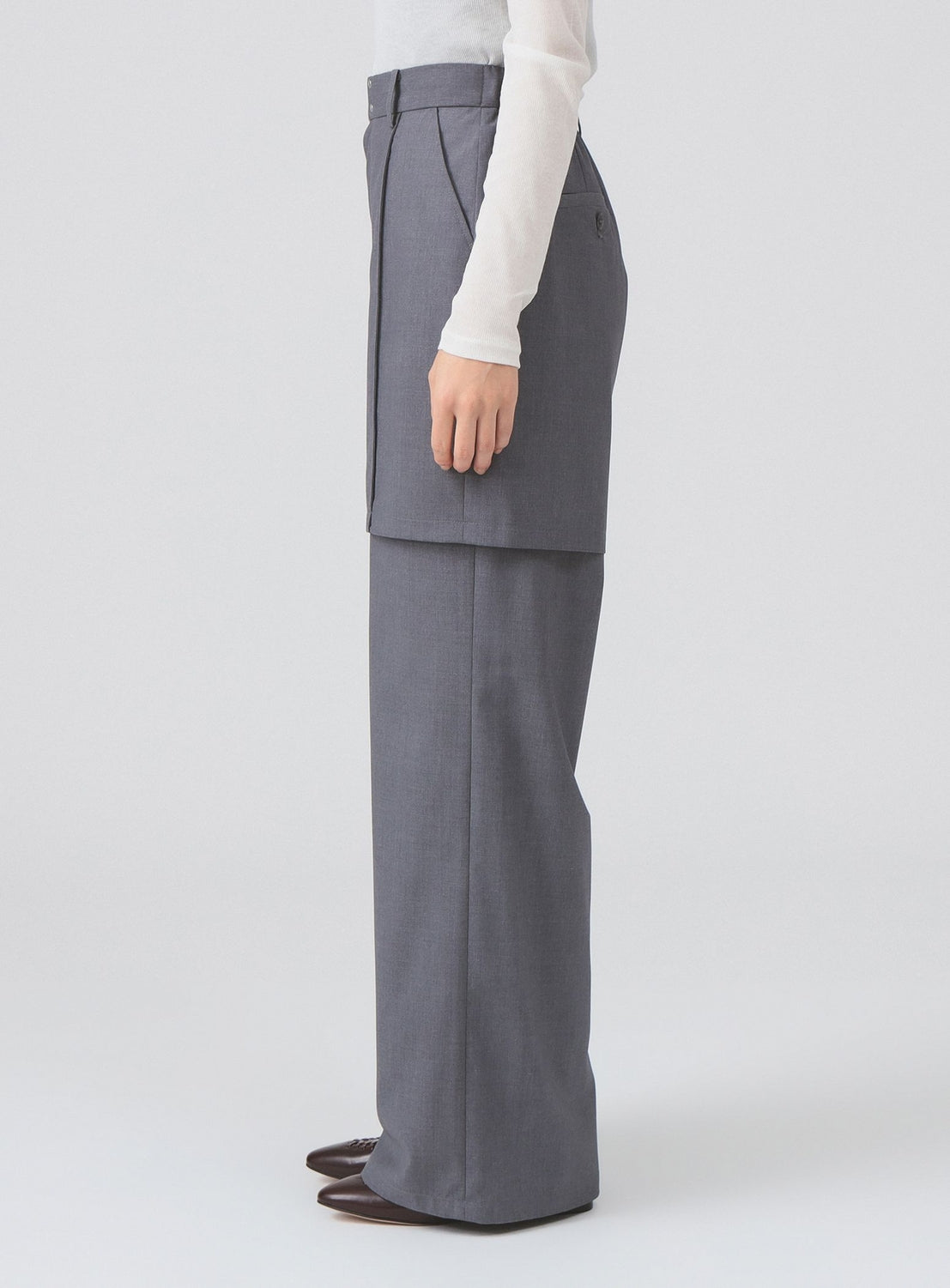 Half Layered Wide-Leg Trousers