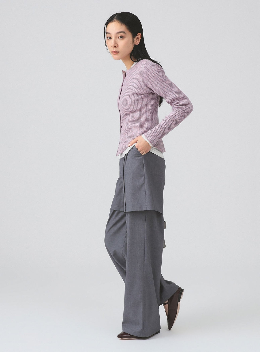 Half Layered Wide-Leg Trousers