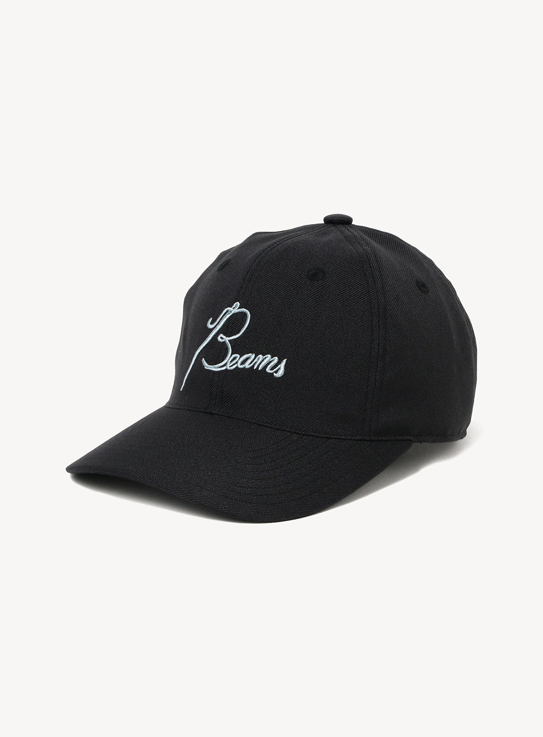 A black [Exclusive] Needles 50th Baseball Cap by NEEDLES, featuring “Beams” custom embroidered in white script on the front, is showcased against a plain white background—an exclusive collaboration piece that exemplifies refined style and craftsmanship.