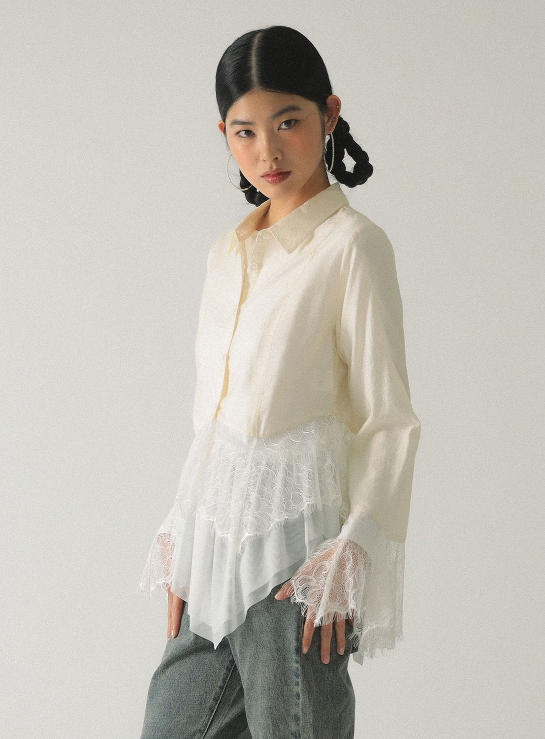 Tulle Asymmetrical Hem T-Shirt