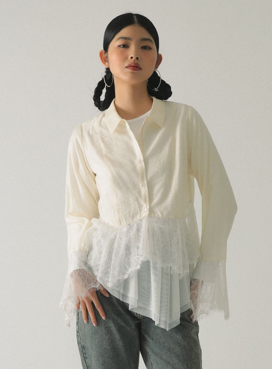 Lace Flared Sleeve Shirt