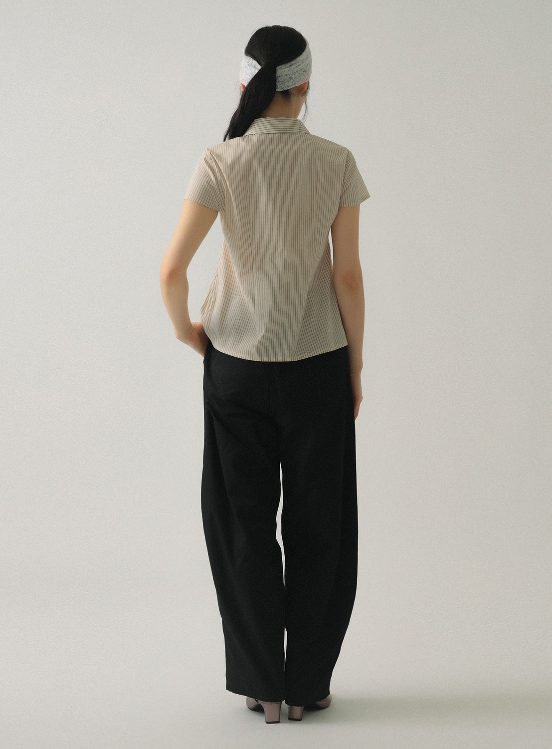 Striped Cap-Sleeve Double-Zip Shirt