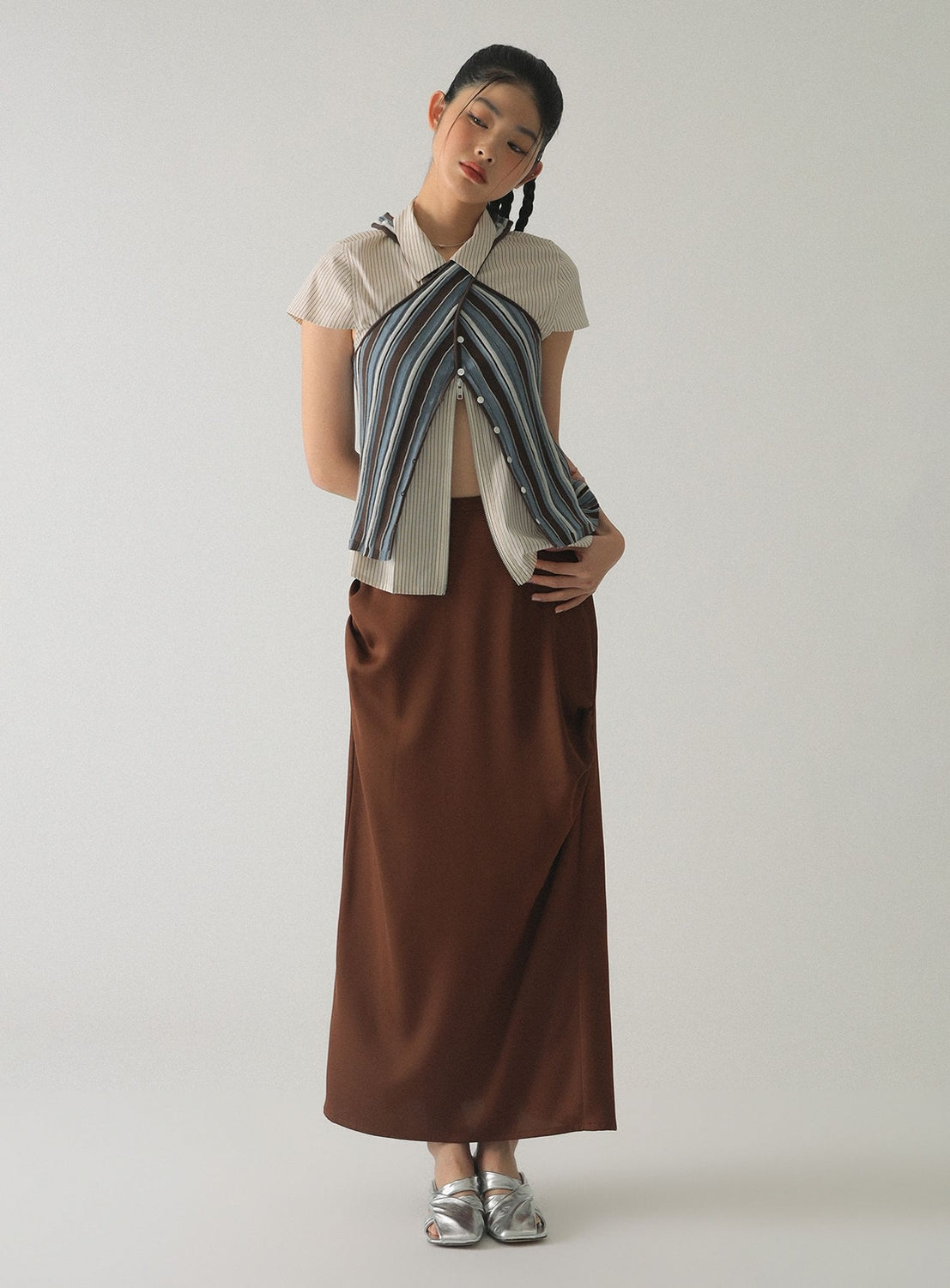 Satin Drape Long Skirt