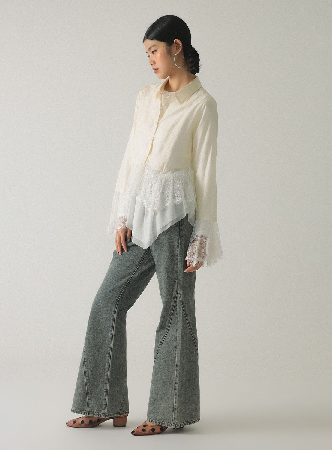 Lace Flared Sleeve Shirt