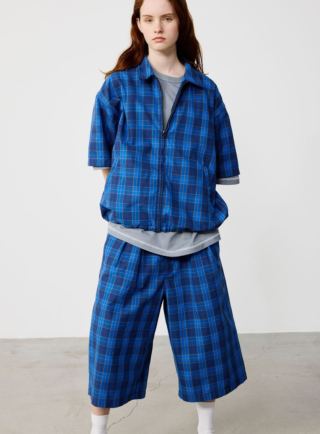 Puckered Tartan Check Zip-Up Shirt