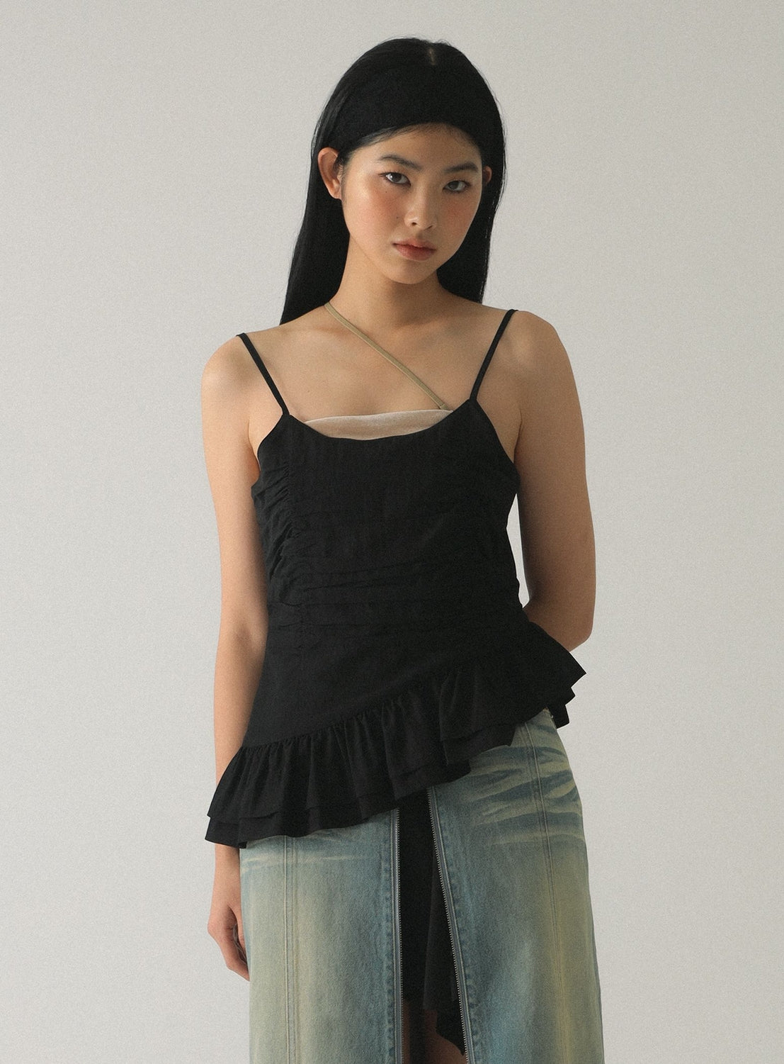 eaphi TULLE ASYMMETRY FRILL CAMISOLE 新品 Asymmetric Ruffle Hem Camisole Top